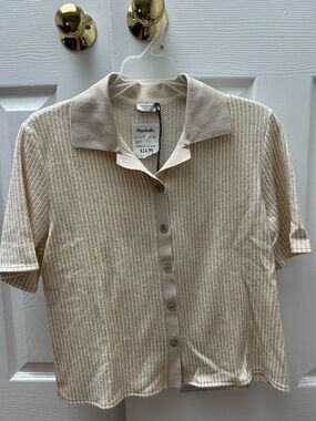 Marshalls Beige Ribbed Short Sleeve Button-Down Polo